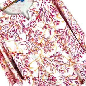 FRESH PRODUCE Women's XS / S White‎ Pink Coral Flare Sleeve Tropical Tunic Top